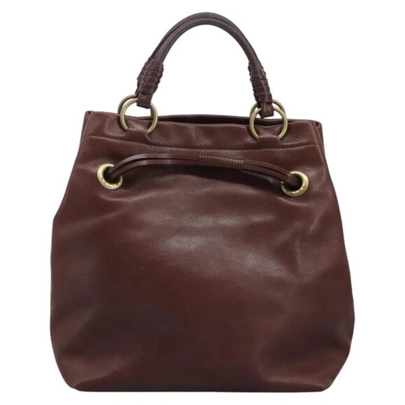 CELINE Hand Bag Leather Brown gold Auth - Picture 3 of 16